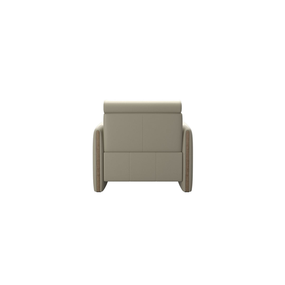 Stressless Emily Wood Chair with Power in Paloma Light Grey, Smoked Oak, rear three-quarter view