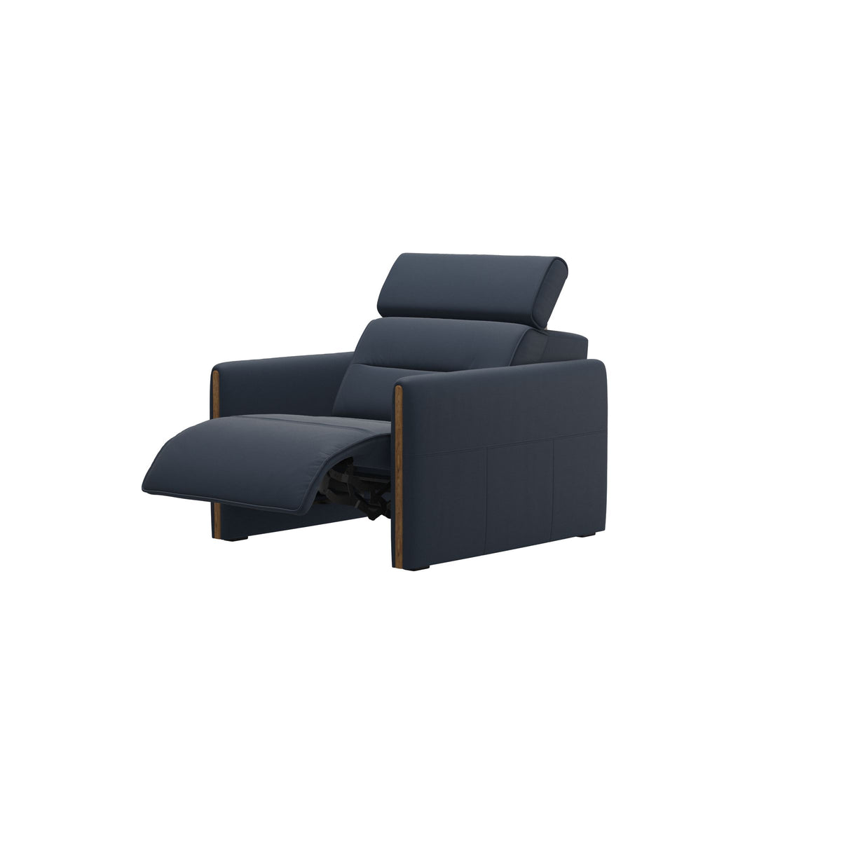 Stressless Emily Wood Chair with Power in Paloma Oxford Blue, Teak, side view