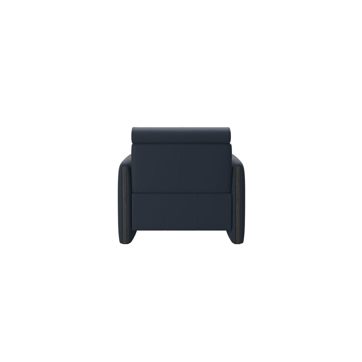 Stressless Emily Wood Chair with Power in Paloma Oxford Blue, Grey, rear three-quarter view
