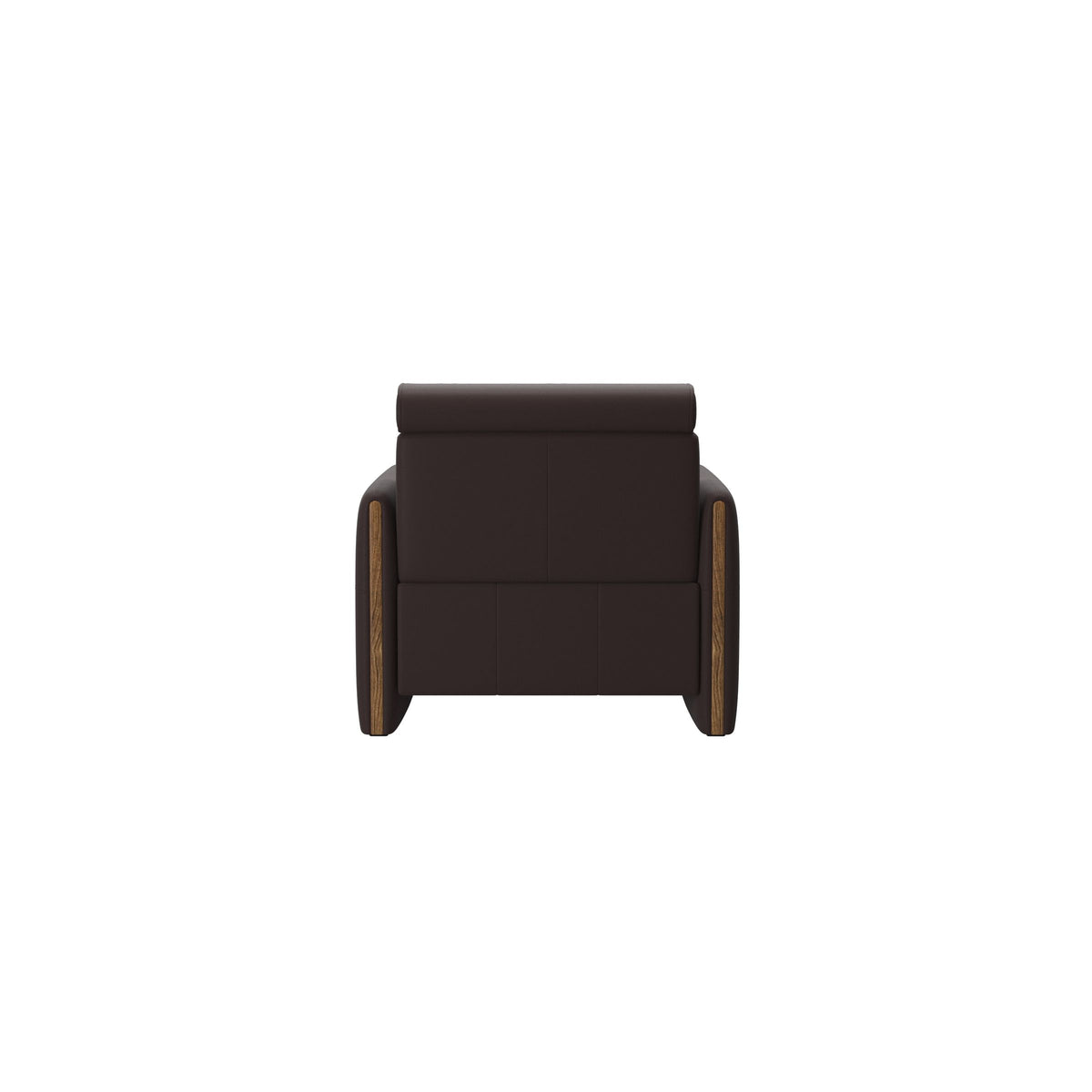 Stressless Emily Wood Chair with Power in Paloma Chocolate, Teak, rear three-quarter view