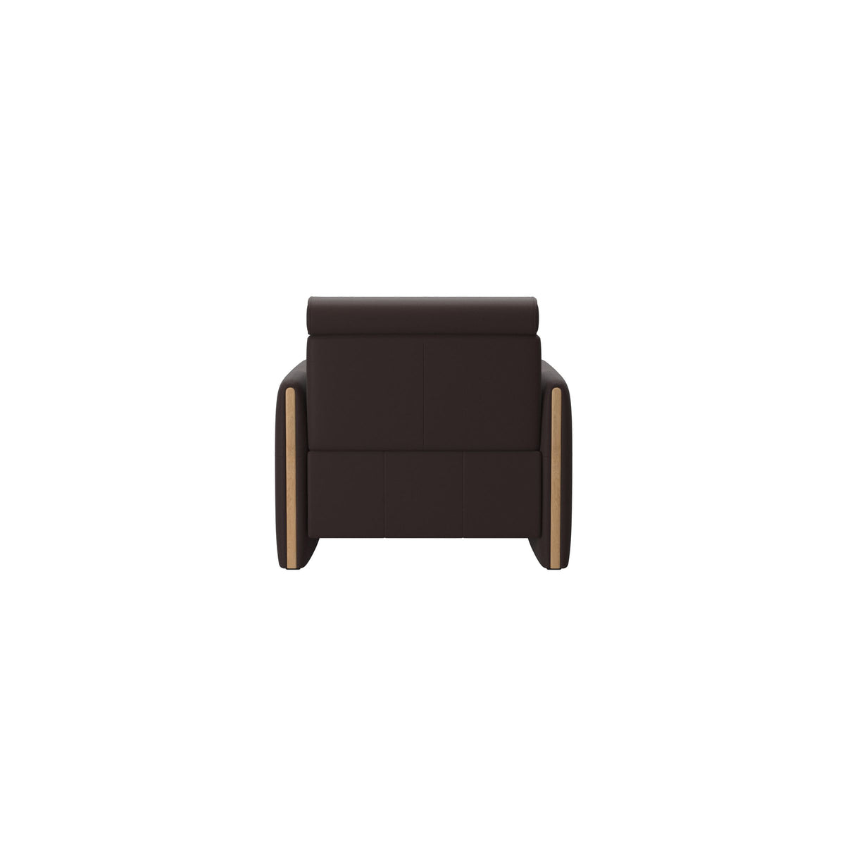 Stressless Emily Wood Chair with Power in Paloma Chocolate, Oak, rear three-quarter view