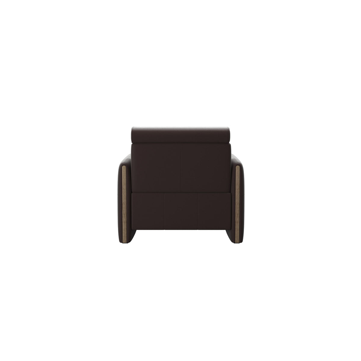 Stressless Emily Wood Chair with Power in Paloma Chocolate, Smoked Oak, rear three-quarter view