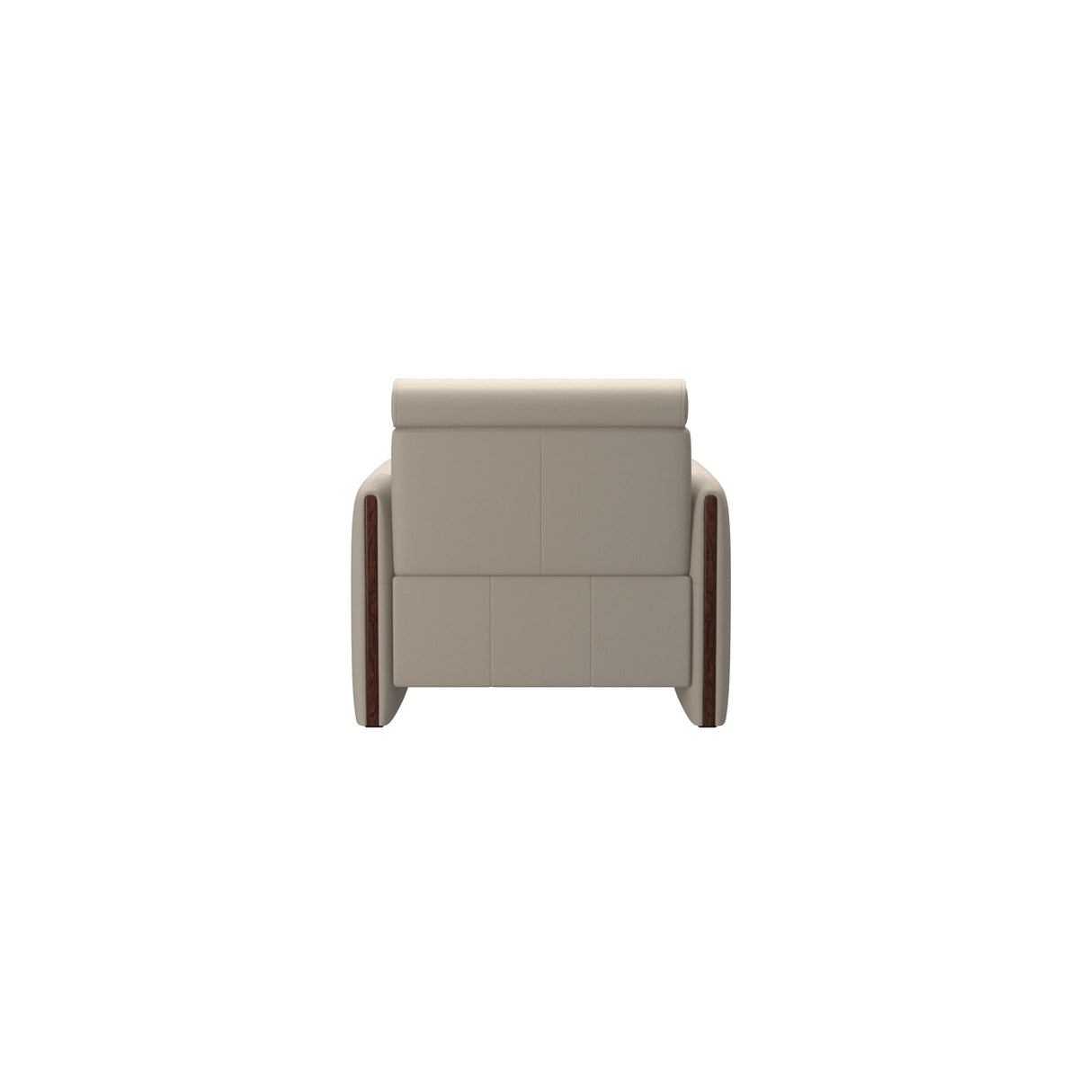 Stressless Emily Wood Chair with Power in Paloma Fog, Brown, rear three-quarter view