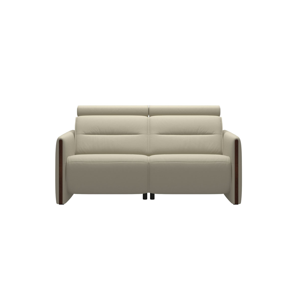 Stressless Emily Wood 2-Seater Sofa with 2 Power Seats in Paloma Light Grey, Brown, front view