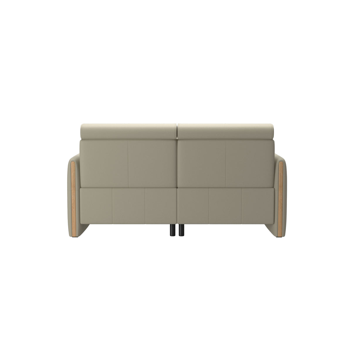 Stressless Emily Wood 2-Seater Sofa with 2 Power Seats in Paloma Light Grey, Oak, rear three-quarter view