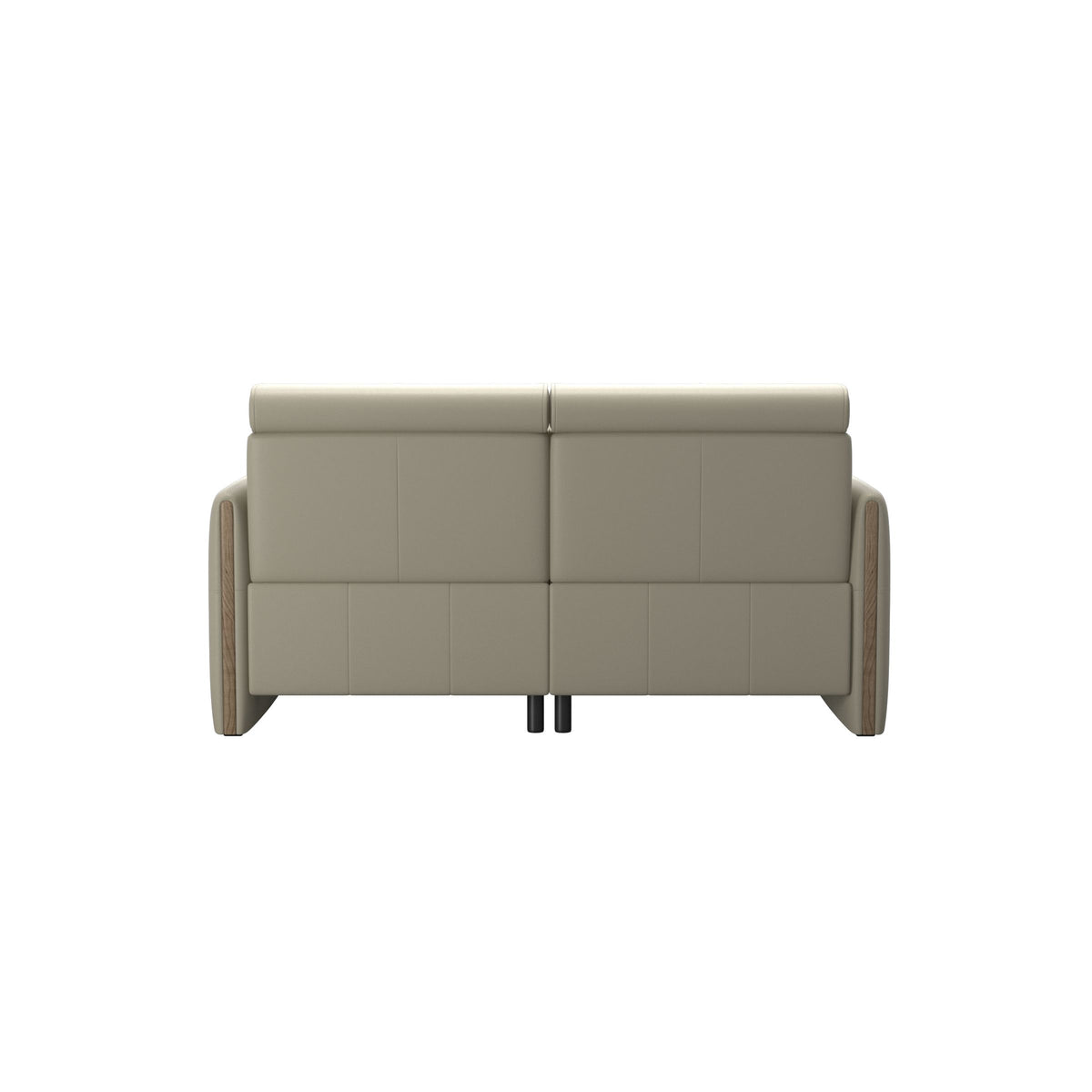 Stressless Emily Wood 2-Seater Sofa with 2 Power Seats in Paloma Light Grey, Smoked Oak, rear three-quarter view