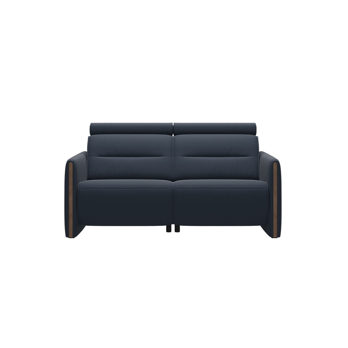Stressless Emily Wood 2-Seater Sofa with 2 Power Seats in Paloma Oxford Blue, Walnut, front view