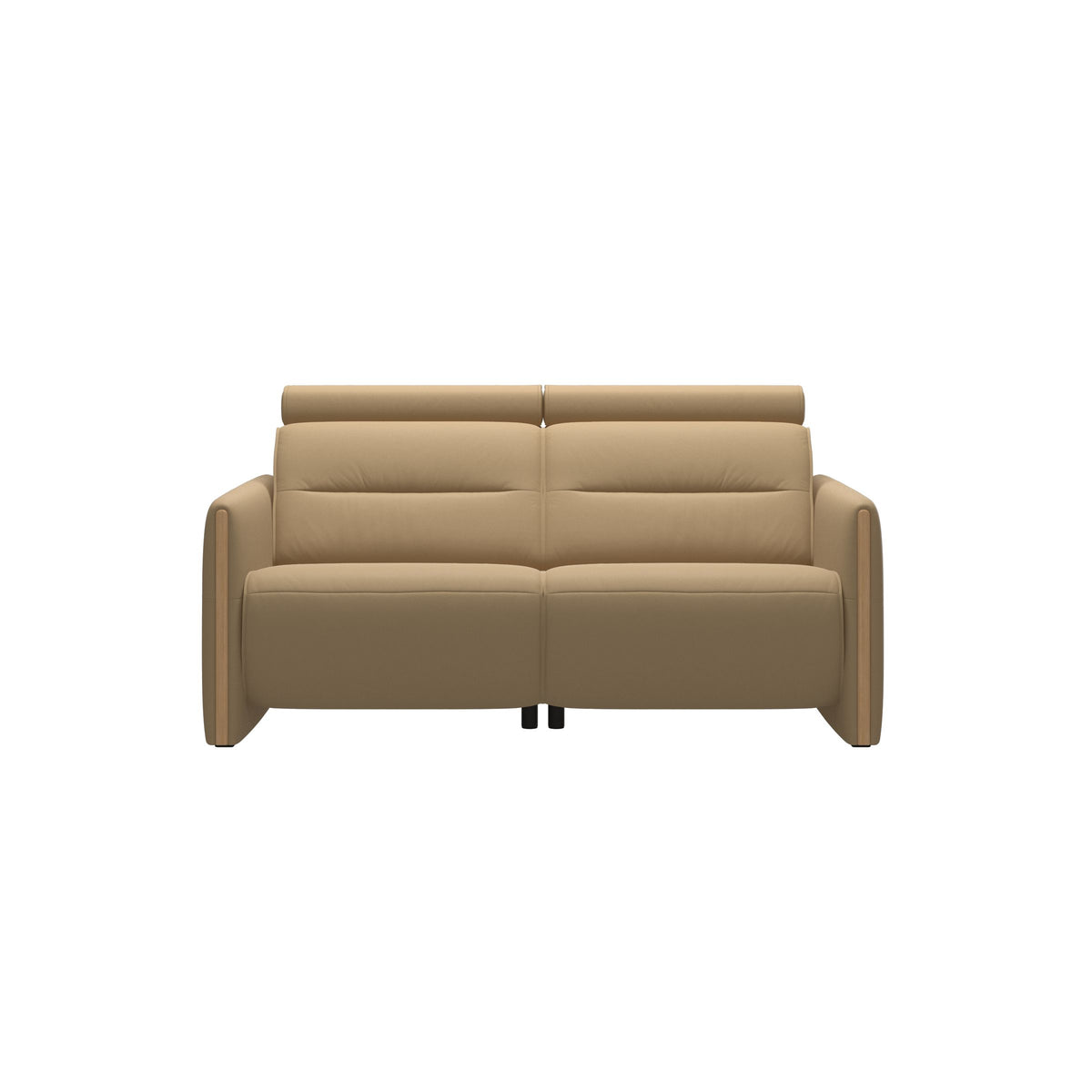 Stressless Emily Wood 2-Seater Sofa with 2 Power Seats in Paloma Sand, Oak, front view
