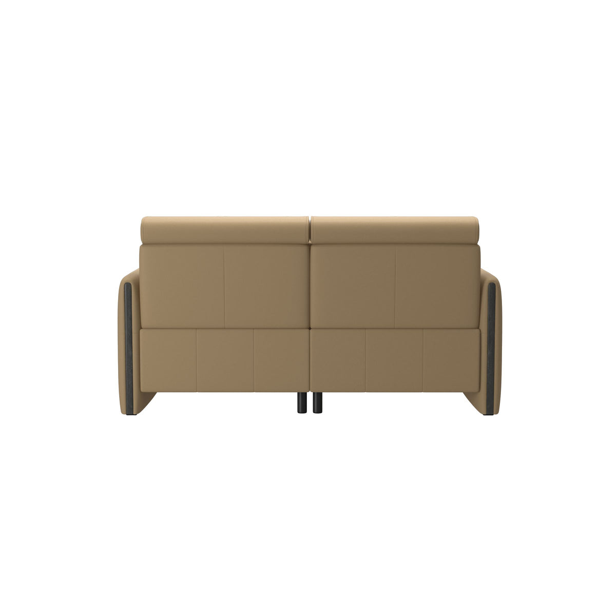 Stressless Emily Wood 2-Seater Sofa with 2 Power Seats in Paloma Sand, Grey, rear three-quarter view