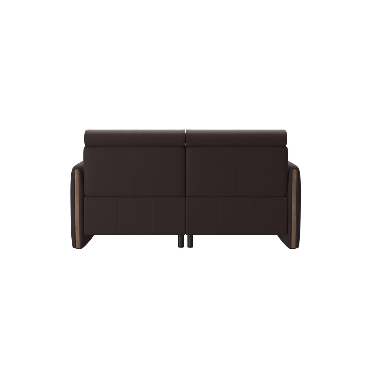 Stressless Emily Wood 2-Seater Sofa with 2 Power Seats in Paloma Chocolate, Walnut, rear three-quarter view