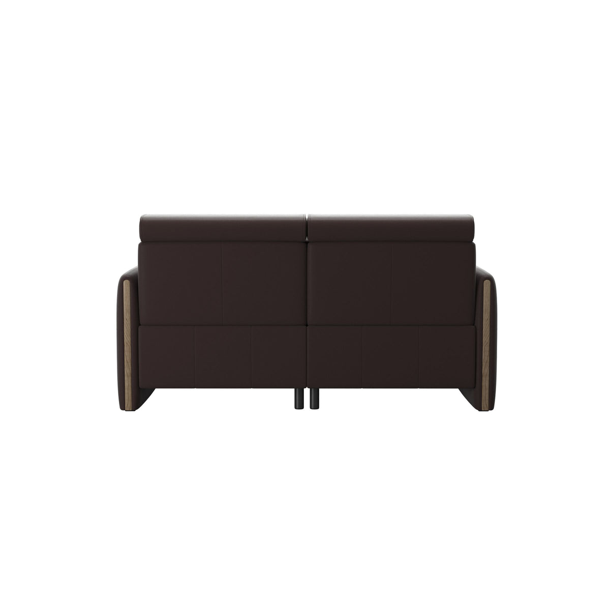 Stressless Emily Wood 2-Seater Sofa with 2 Power Seats in Paloma Chocolate, Smoked Oak, rear three-quarter view
