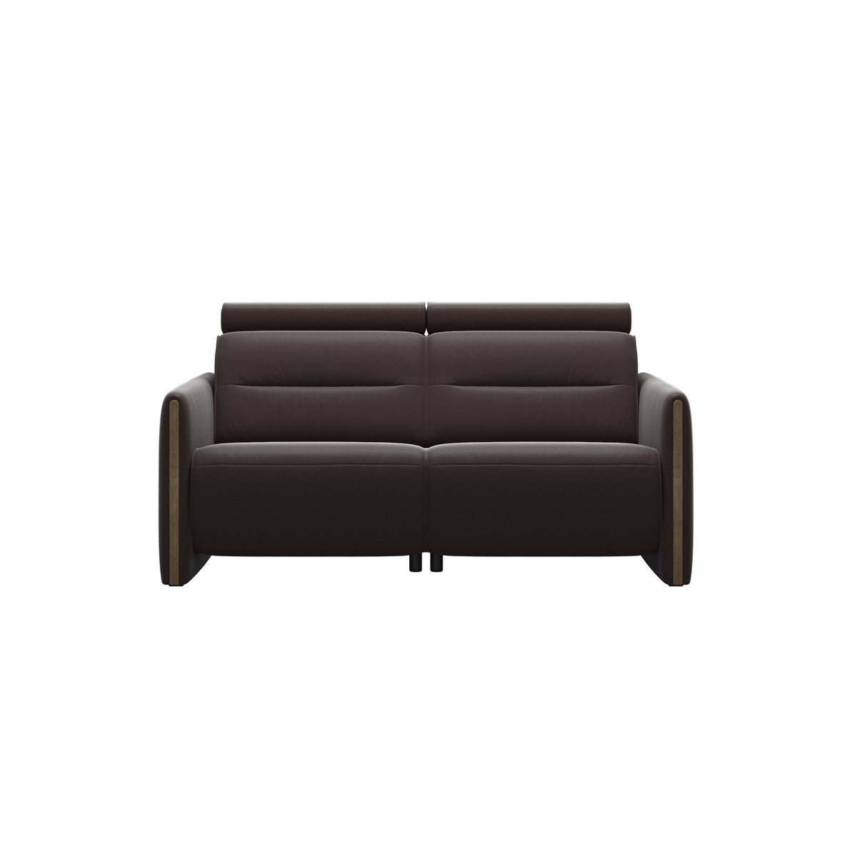 Stressless Emily Wood 2-Seater Sofa with 2 Power Seats in Paloma Chocolate, Smoked Oak, front view
