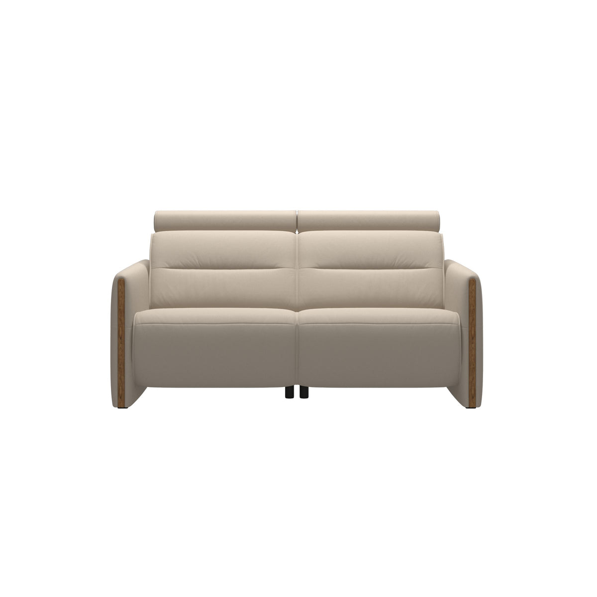 Stressless Emily Wood 2-Seater Sofa with 2 Power Seats in Paloma Fog, Teak, front view