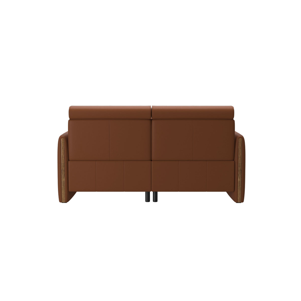 Stressless Emily Wood 2-Seater Sofa with 2 Power Seats in Paloma New Cognac, Teak, rear three-quarter view