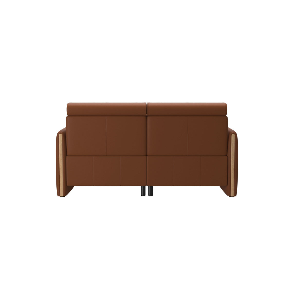 Stressless Emily Wood 2-Seater Sofa with 2 Power Seats in Paloma New Cognac, Oak, rear three-quarter view