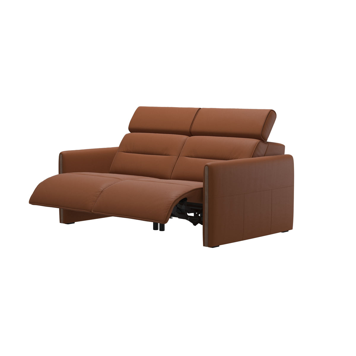 Stressless Emily Wood 2-Seater Sofa with 2 Power Seats in Paloma New Cognac, Walnut, side view