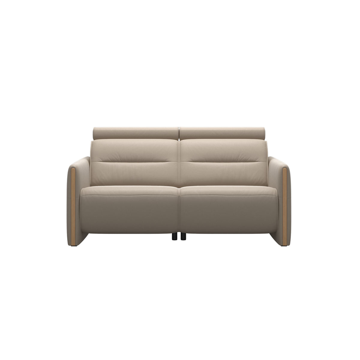 Stressless Emily Wood 2-Seater Sofa with 2 Power Seats in Paloma Mushroom, Oak, front view