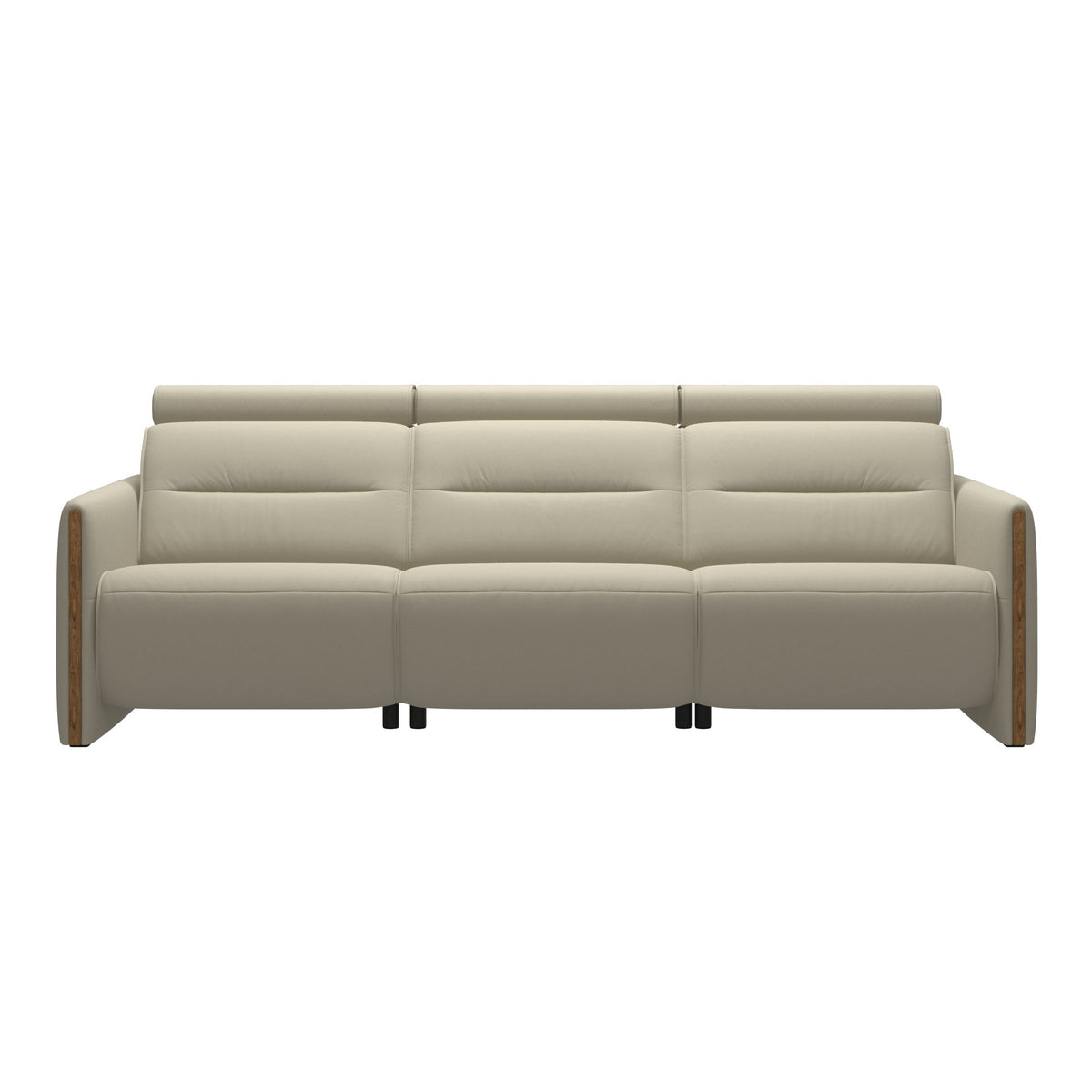 Stressless Emily Wood 3-Seater Sofa with 2 Power Seats in Paloma Light Grey, Teak, front view