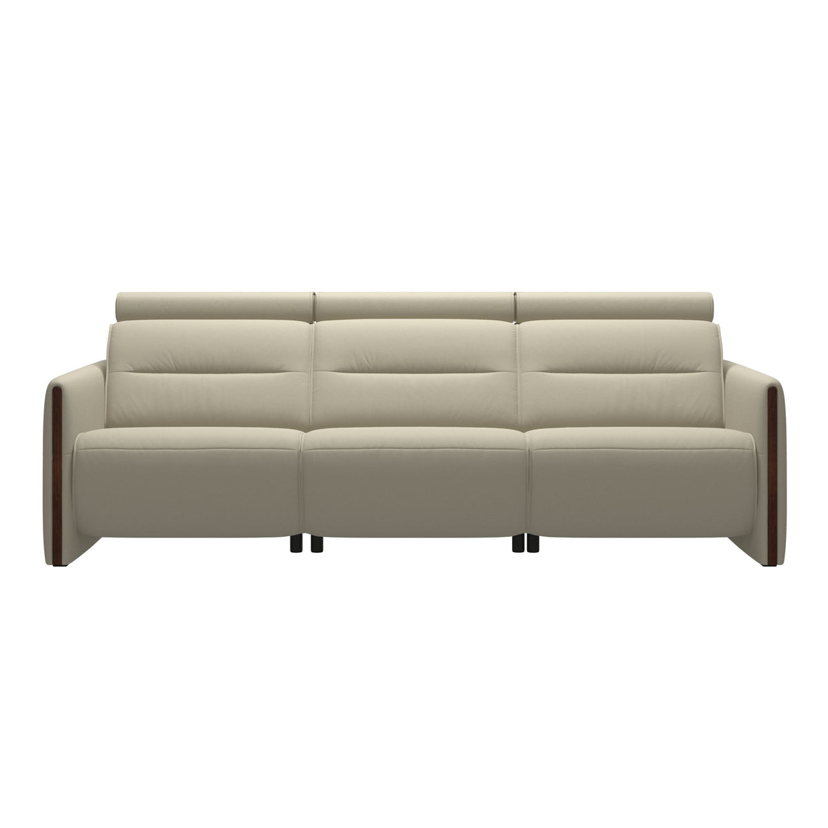 Stressless Emily Wood 3-Seater Sofa with 2 Power Seats in Paloma Light Grey, Brown, front view