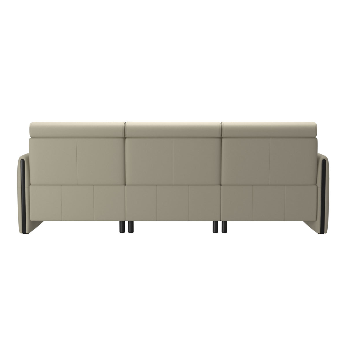 Stressless Emily Wood 3-Seater Sofa with 2 Power Seats in Paloma Light Grey, Black, rear three-quarter view