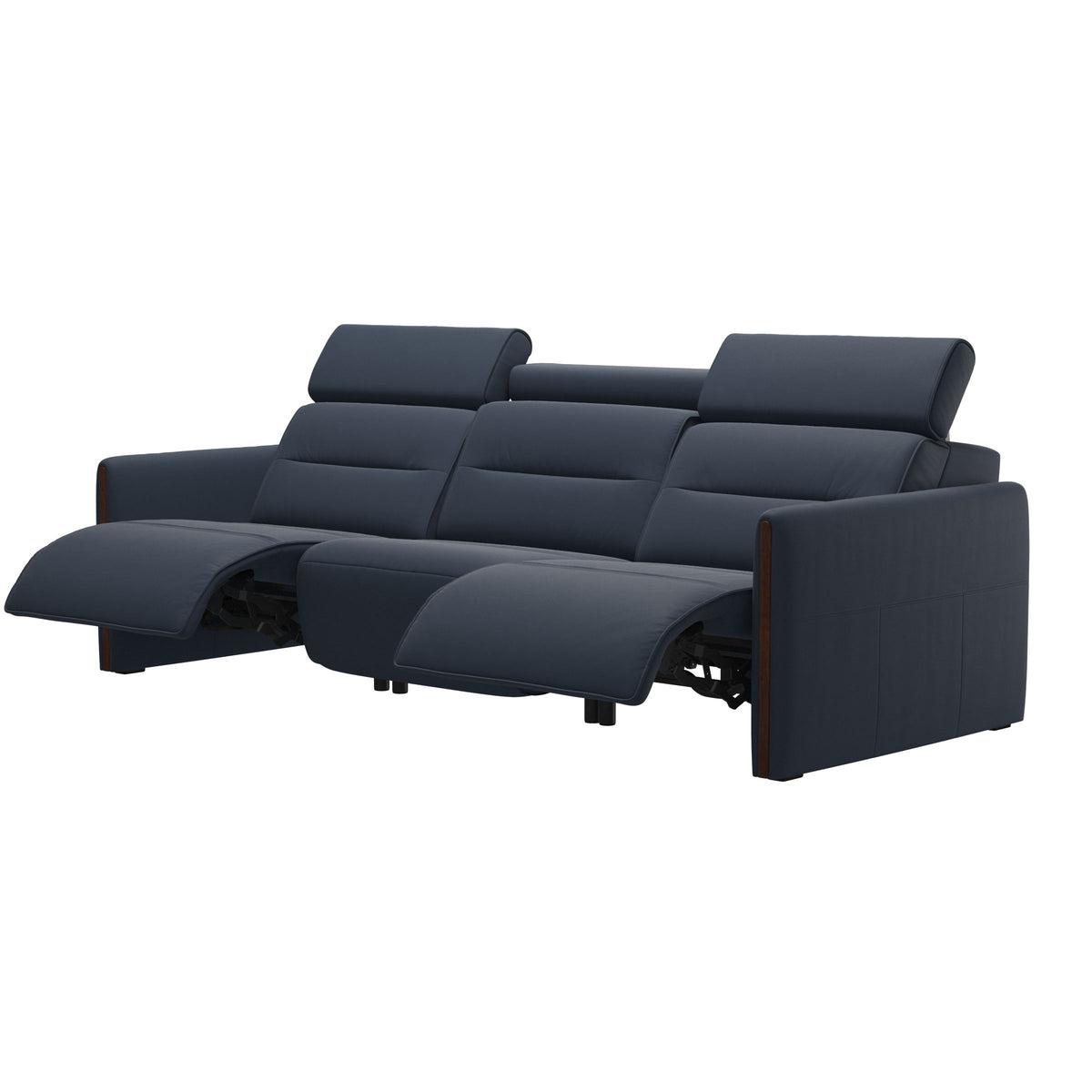 Stressless Emily Wood 3-Seater Sofa with 2 Power Seats in Paloma Oxford Blue, Brown, side view