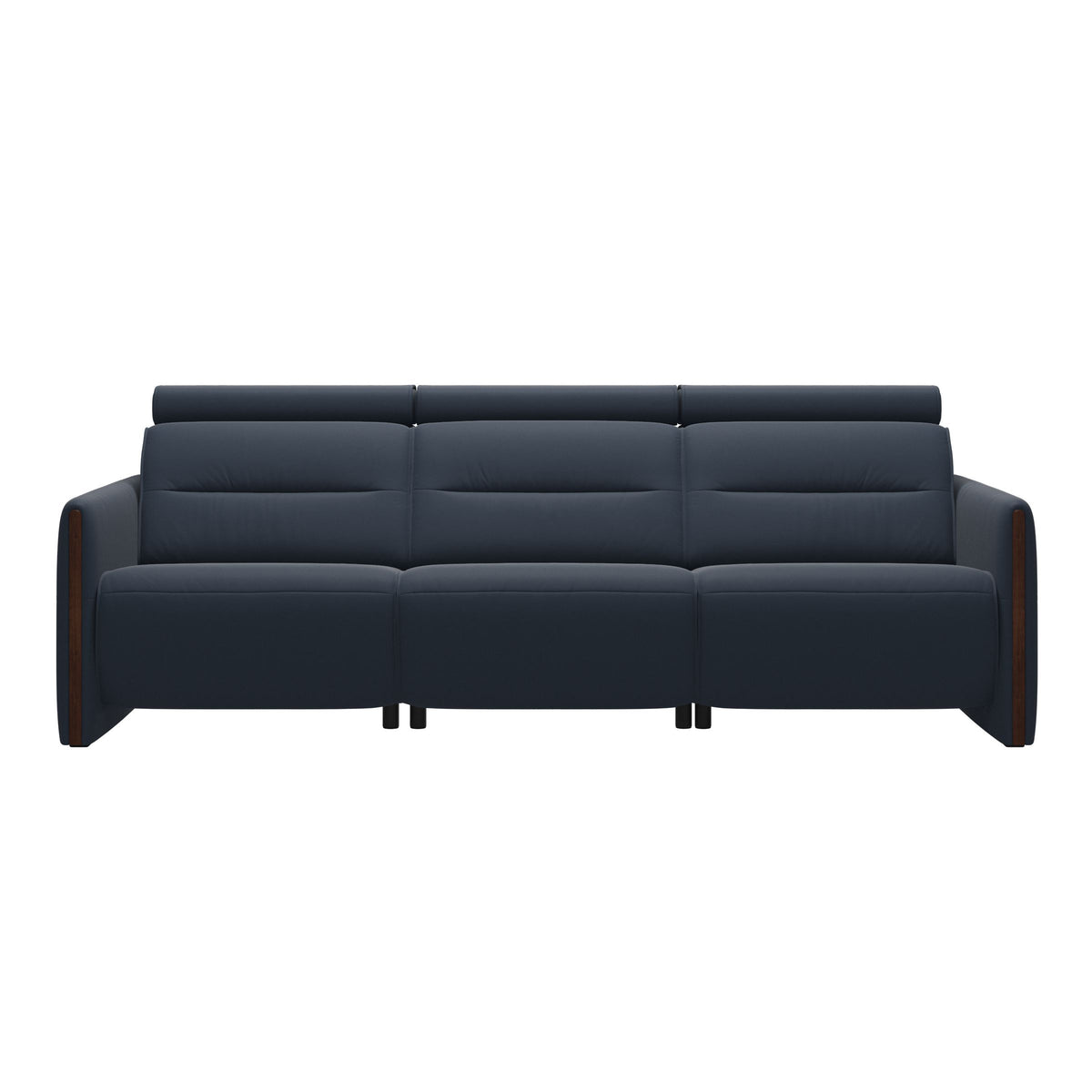 Stressless Emily Wood 3-Seater Sofa with 2 Power Seats in Paloma Oxford Blue, Brown, front view