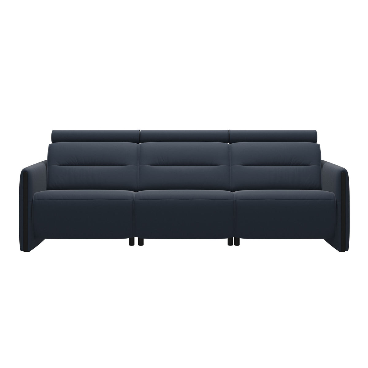 Stressless Emily Wood 3-Seater Sofa with 2 Power Seats in Paloma Oxford Blue, Black, front view
