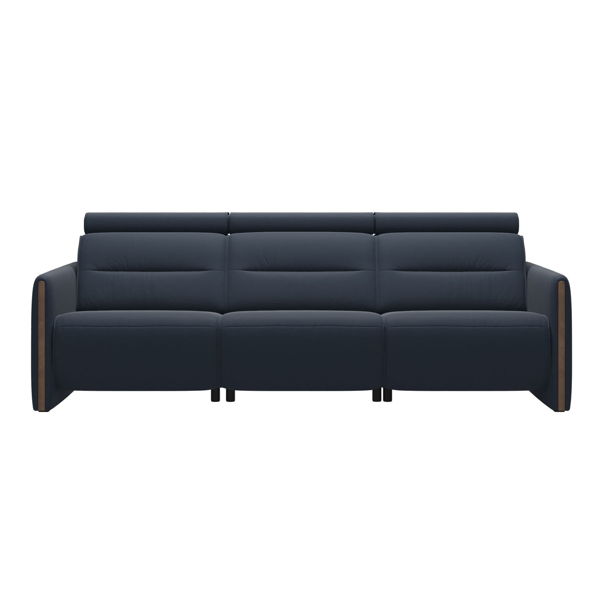 Stressless Emily Wood 3-Seater Sofa with 2 Power Seats in Paloma Oxford Blue, Walnut, front view