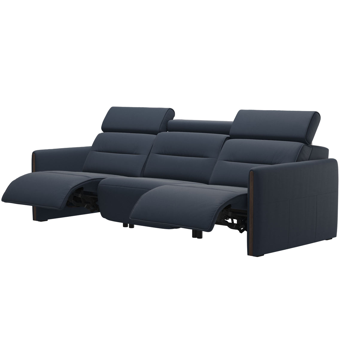 Stressless Emily Wood 3-Seater Sofa with 2 Power Seats in Paloma Oxford Blue, Wenge, side view
