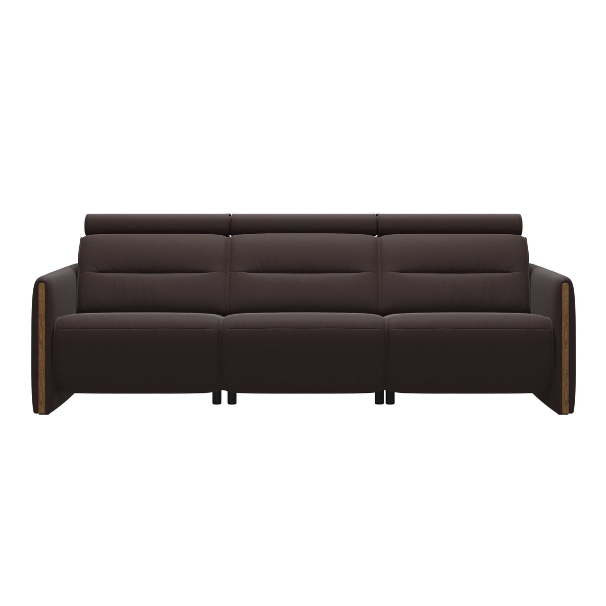 Stressless Emily Wood 3-Seater Sofa with 2 Power Seats in Paloma Chocolate, Teak, front view