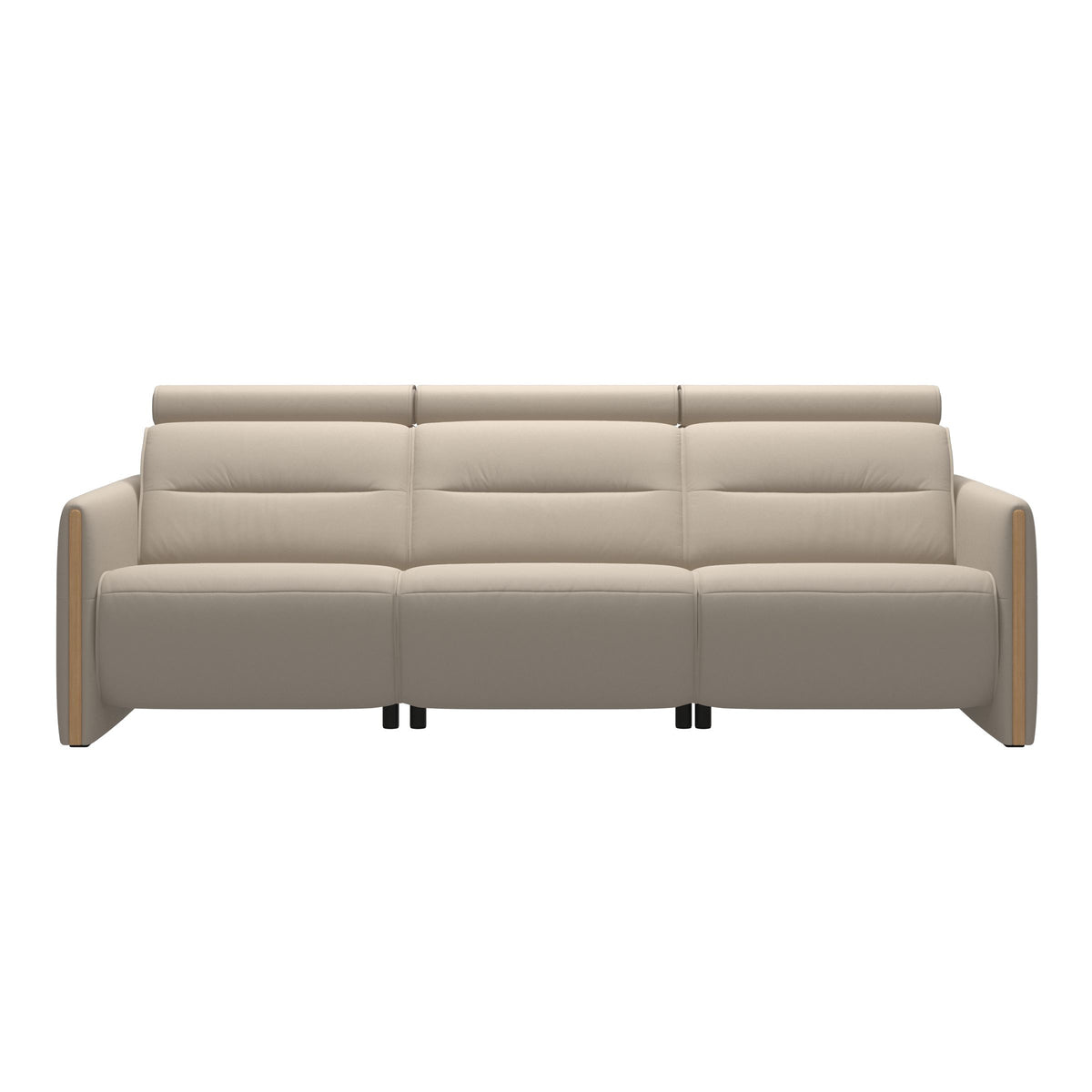 Stressless Emily Wood 3-Seater Sofa with 2 Power Seats in Paloma Fog, Oak, front view