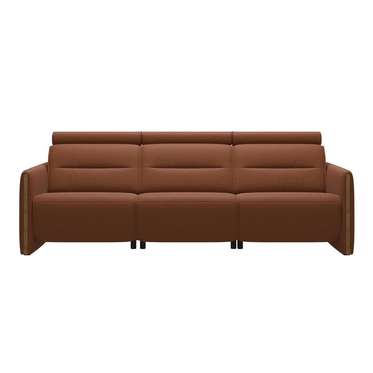 Stressless Emily Wood 3-Seater Sofa with 2 Power Seats in Paloma New Cognac, Teak, front view