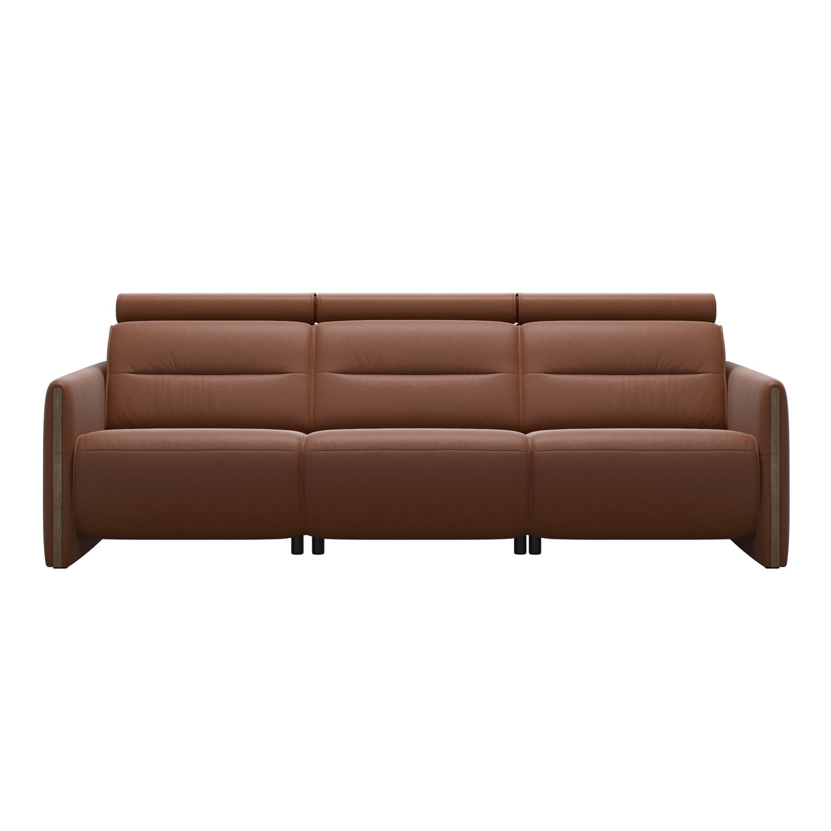 Stressless Emily Wood 3-Seater Sofa with 2 Power Seats in Paloma New Cognac, Smoked Oak, front view