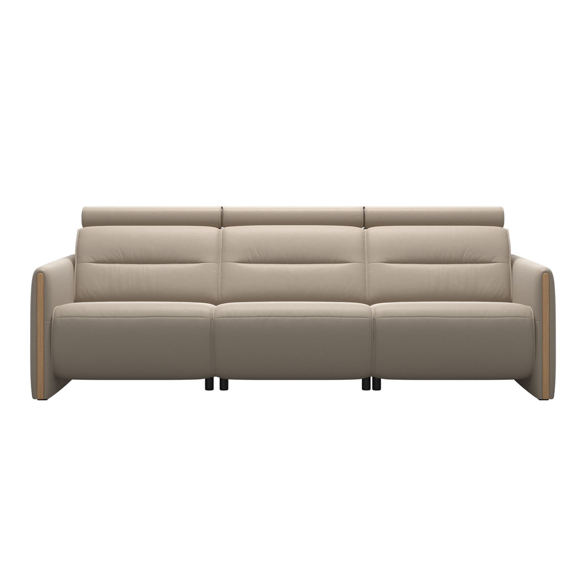 Stressless Emily Wood 3-Seater Sofa with 2 Power Seats in Paloma Mushroom, Oak, front view