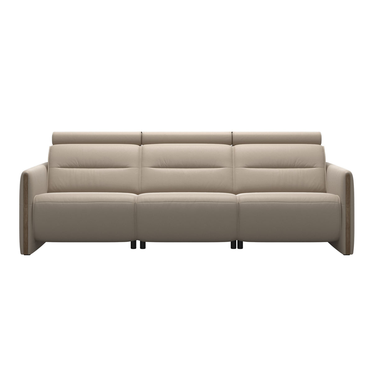 Stressless Emily Wood 3-Seater Sofa with 2 Power Seats in Paloma Mushroom, Smoked Oak, front view