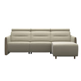 Emily Wood - 2-Seater Sofa with 1 Power Seat and 1 Long Seat - Paloma Light Grey - Smoked Oak