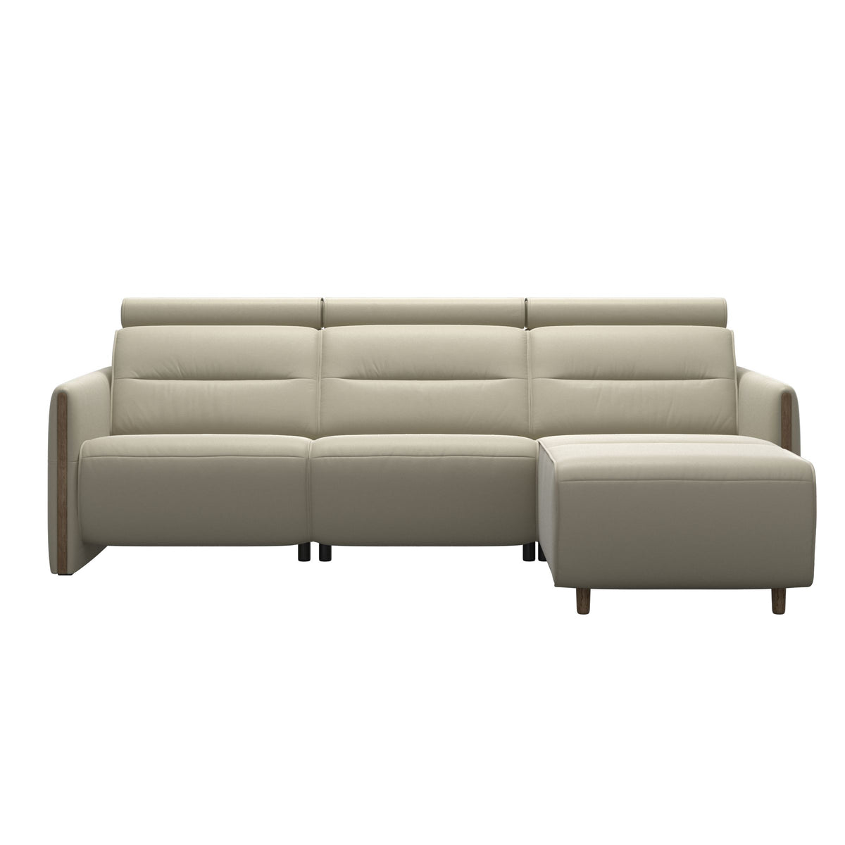 Stressless Emily Wood 2-Seater Sofa with 1 Power Seat and 1 Long Seat in Paloma Light Grey, Smoked Oak, front view