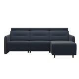 Emily Wood - 2-Seater Sofa with 1 Power Seat and 1 Long Seat - Paloma Oxford Blue - Wenge