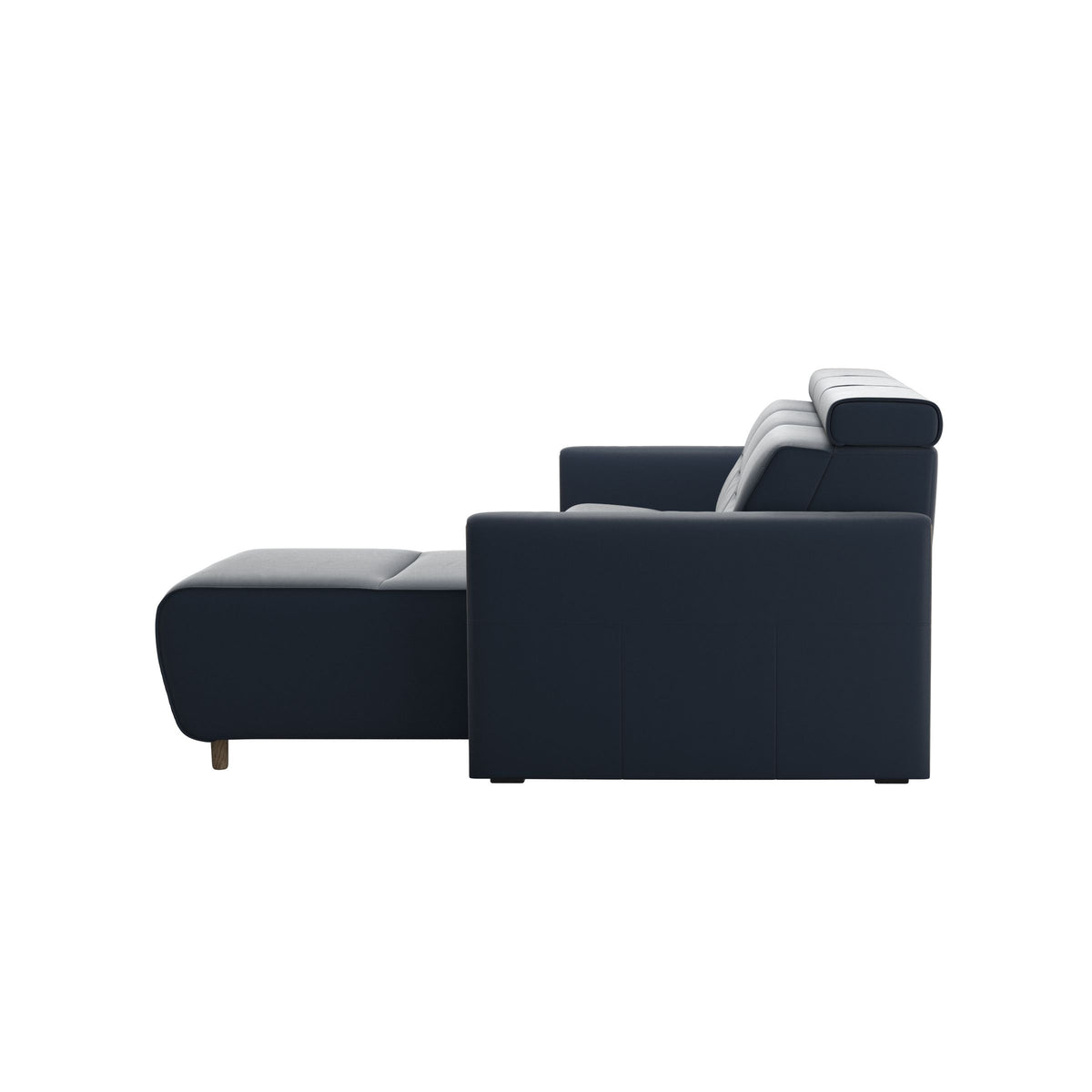 Emily Wood - 2-Seater Sofa with 1 Power Seat and 1 Long Seat - Paloma Oxford Blue - Smoked Oak