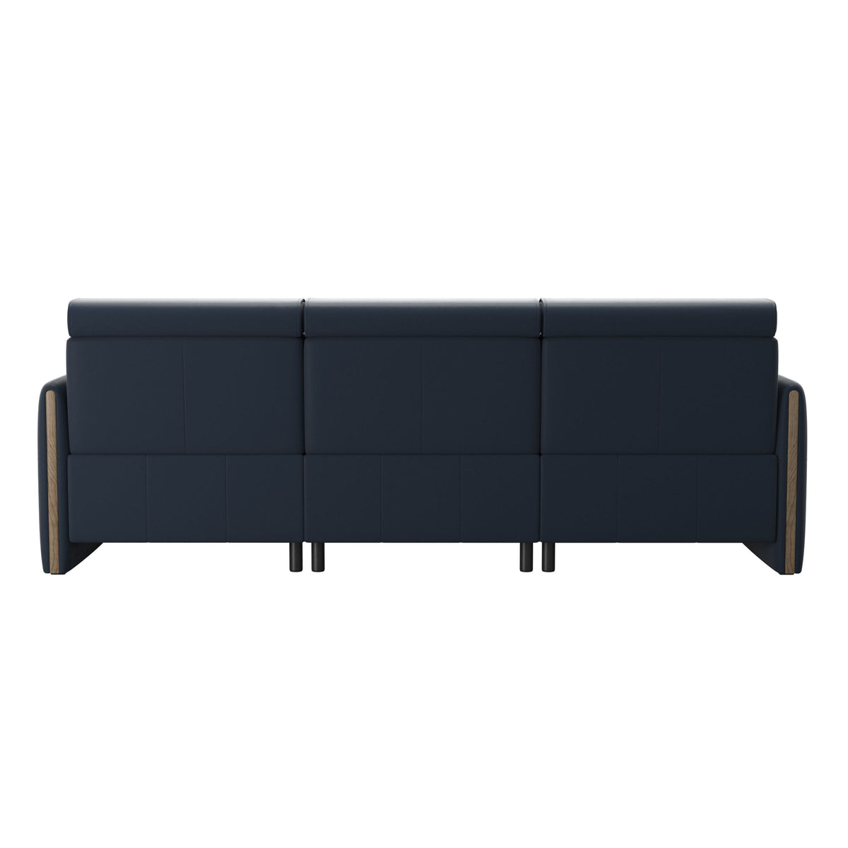 Emily Wood - 2-Seater Sofa with 1 Power Seat and 1 Long Seat - Paloma Oxford Blue - Smoked Oak