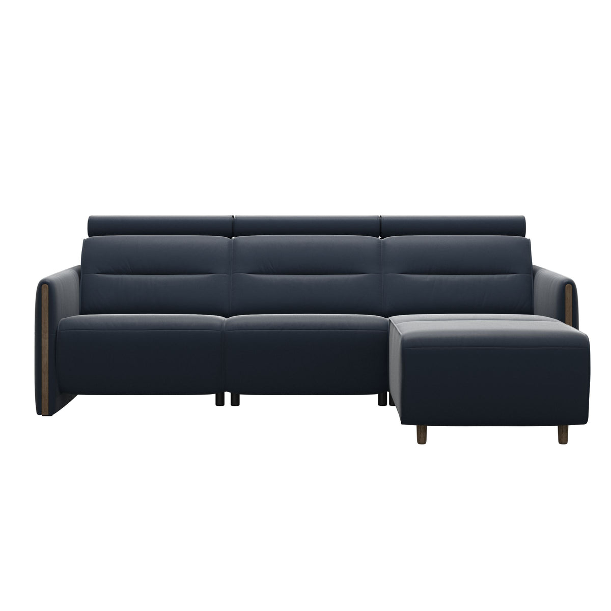 Emily Wood - 2-Seater Sofa with 1 Power Seat and 1 Long Seat - Paloma Oxford Blue - Smoked Oak