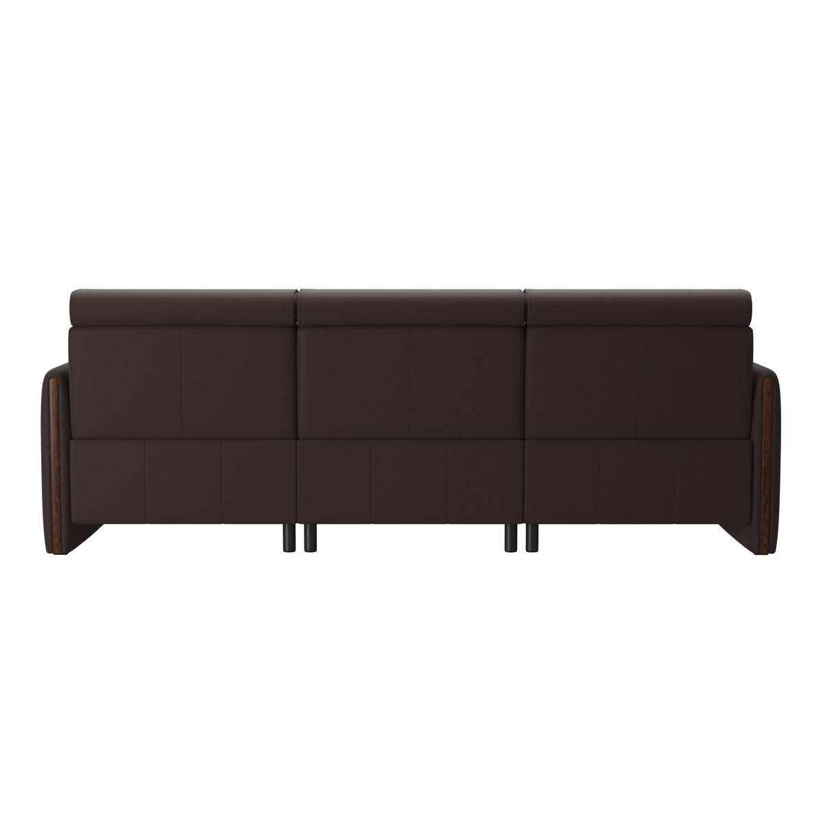 Stressless Emily Wood 2-Seater Sofa with 1 Power Seat and 1 Long Seat in Paloma Chocolate, Brown, rear three-quarter view