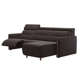 Emily Wood - 2-Seater Sofa with 1 Power Seat and 1 Long Seat - Paloma Chocolate - Walnut