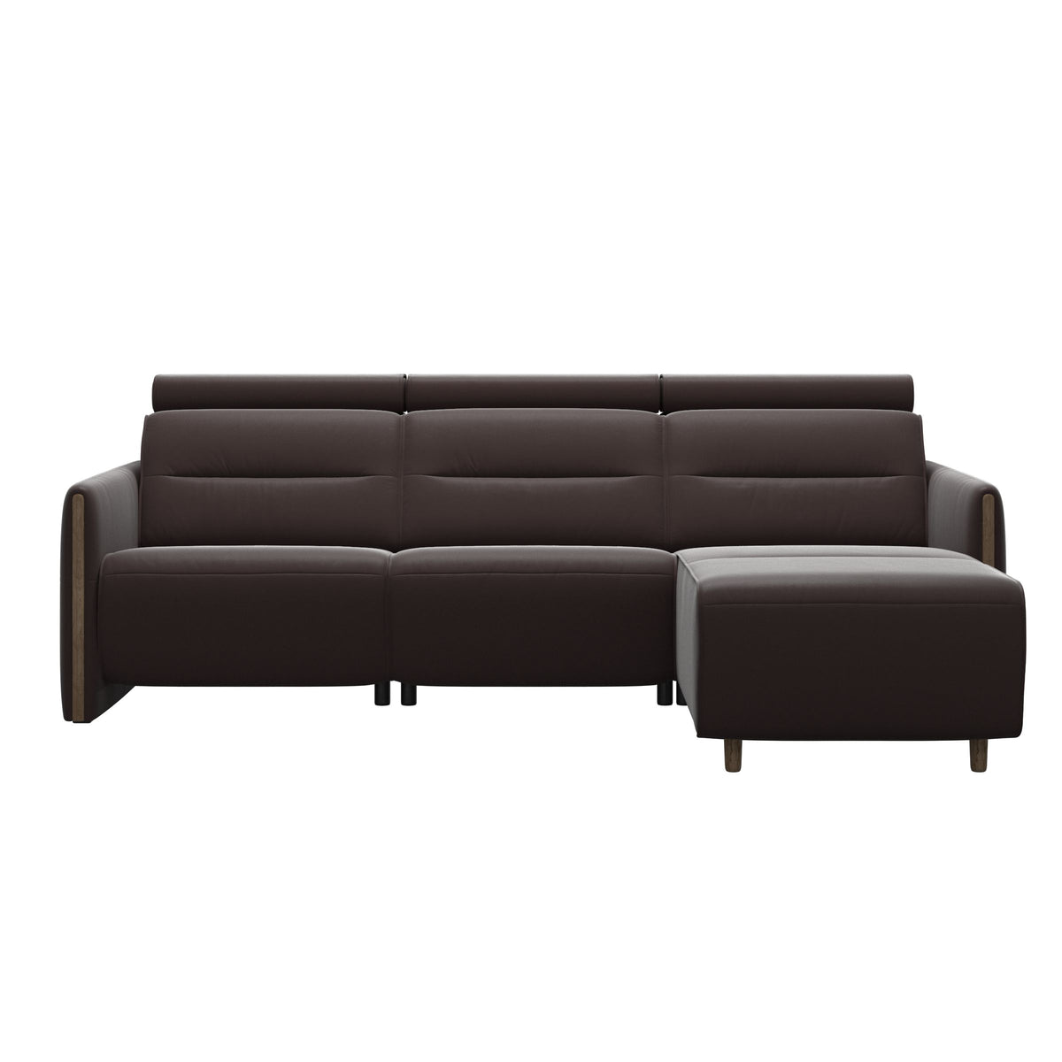 Emily Wood - 2-Seater Sofa with 1 Power Seat and 1 Long Seat - Paloma Chocolate - Smoked Oak