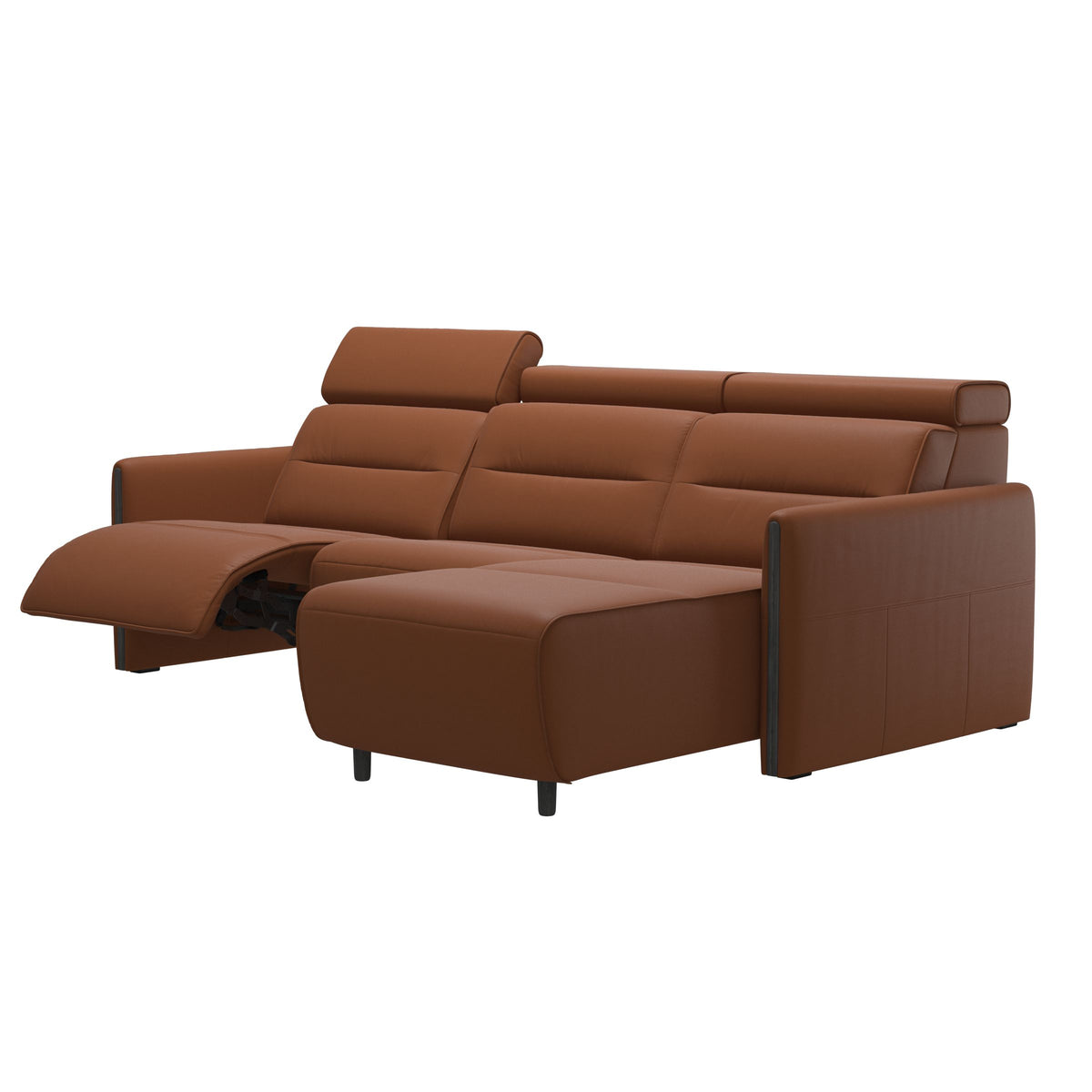 Emily Wood - 2-Seater Sofa with 1 Power Seat and 1 Long Seat - Paloma New cognac - Grey