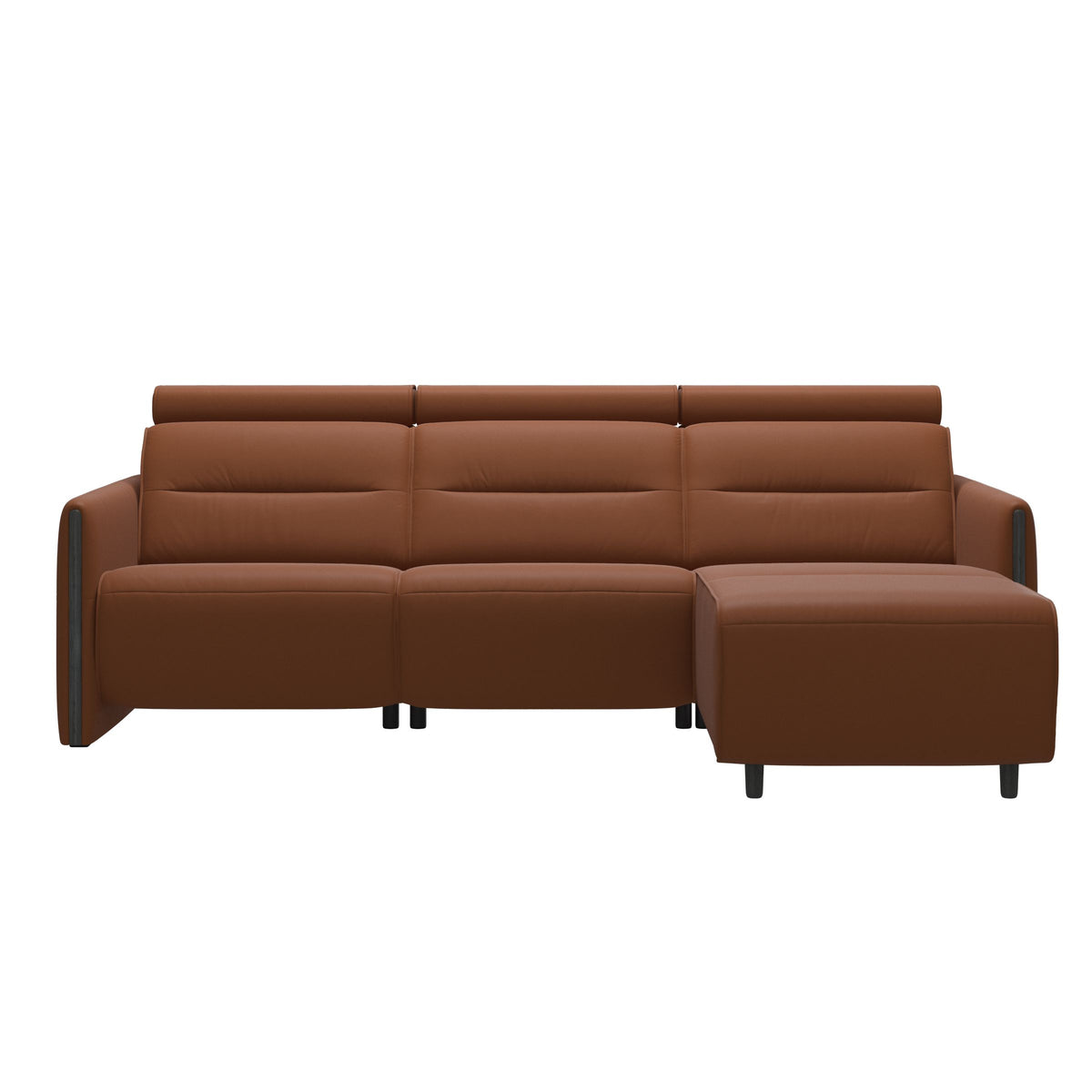 Stressless Emily Wood 2-Seater Sofa with 1 Power Seat and 1 Long Seat in Paloma New Cognac, Grey, front view