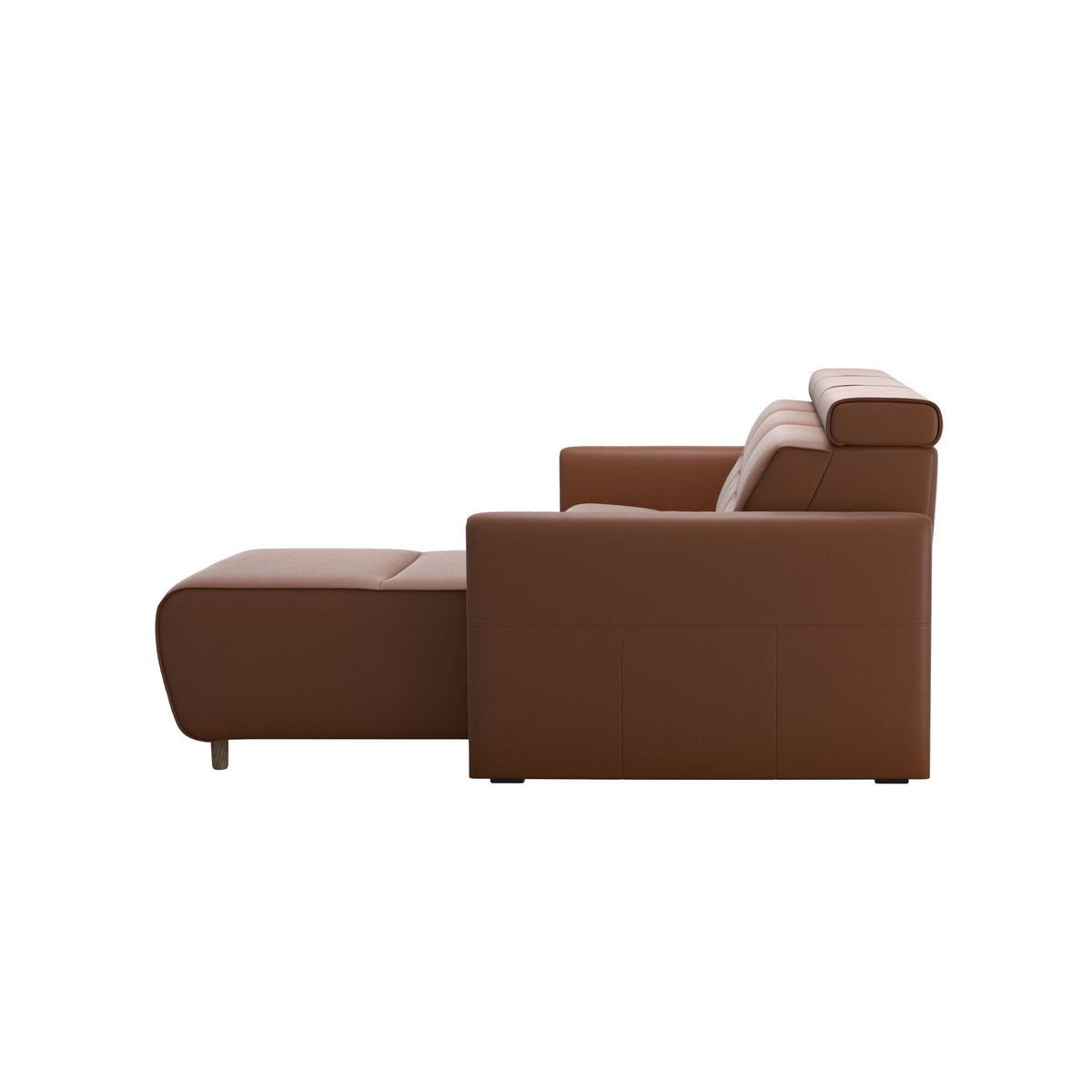 Stressless Emily Wood 2-Seater Sofa with 1 Power Seat and 1 Long Seat in Paloma New Cognac, Smoked Oak, back view