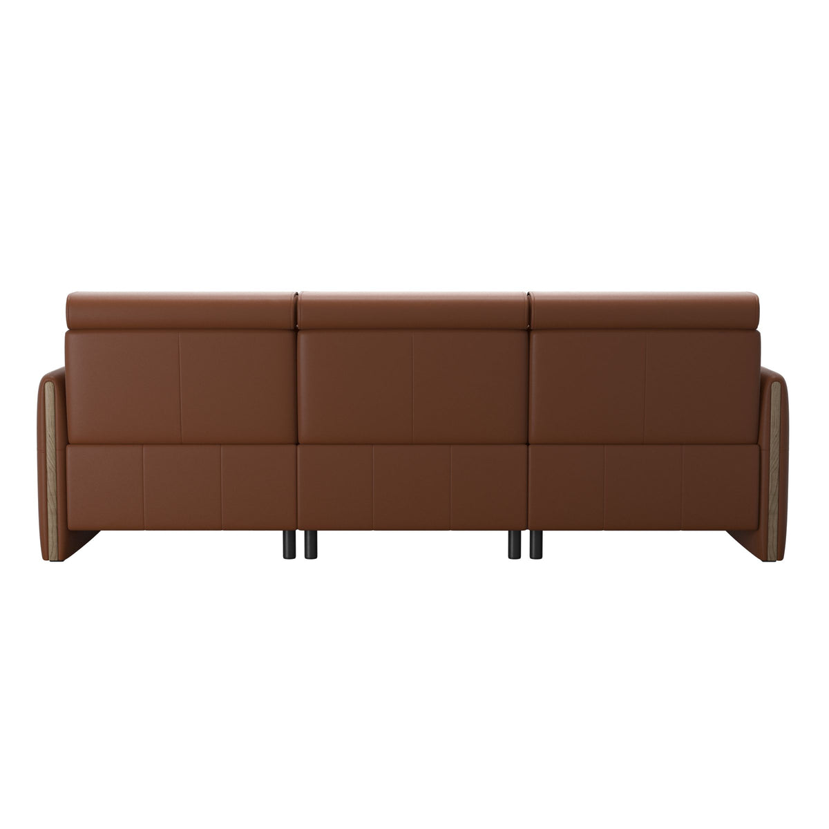 Stressless Emily Wood 2-Seater Sofa with 1 Power Seat and 1 Long Seat in Paloma New Cognac, Smoked Oak, rear three-quarter view