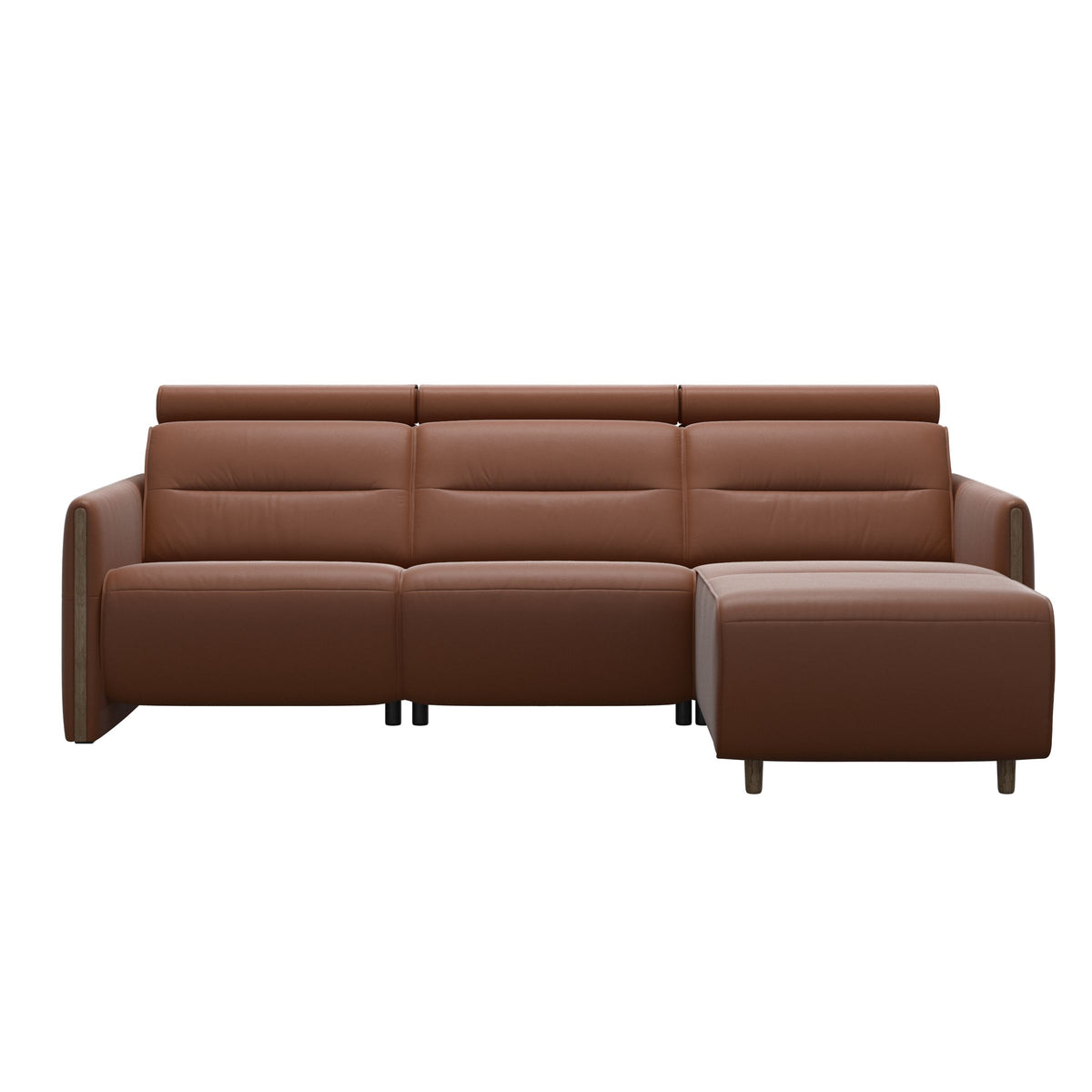 Emily Wood - 2-Seater Sofa with 1 Power Seat and 1 Long Seat - Paloma New cognac - Smoked Oak