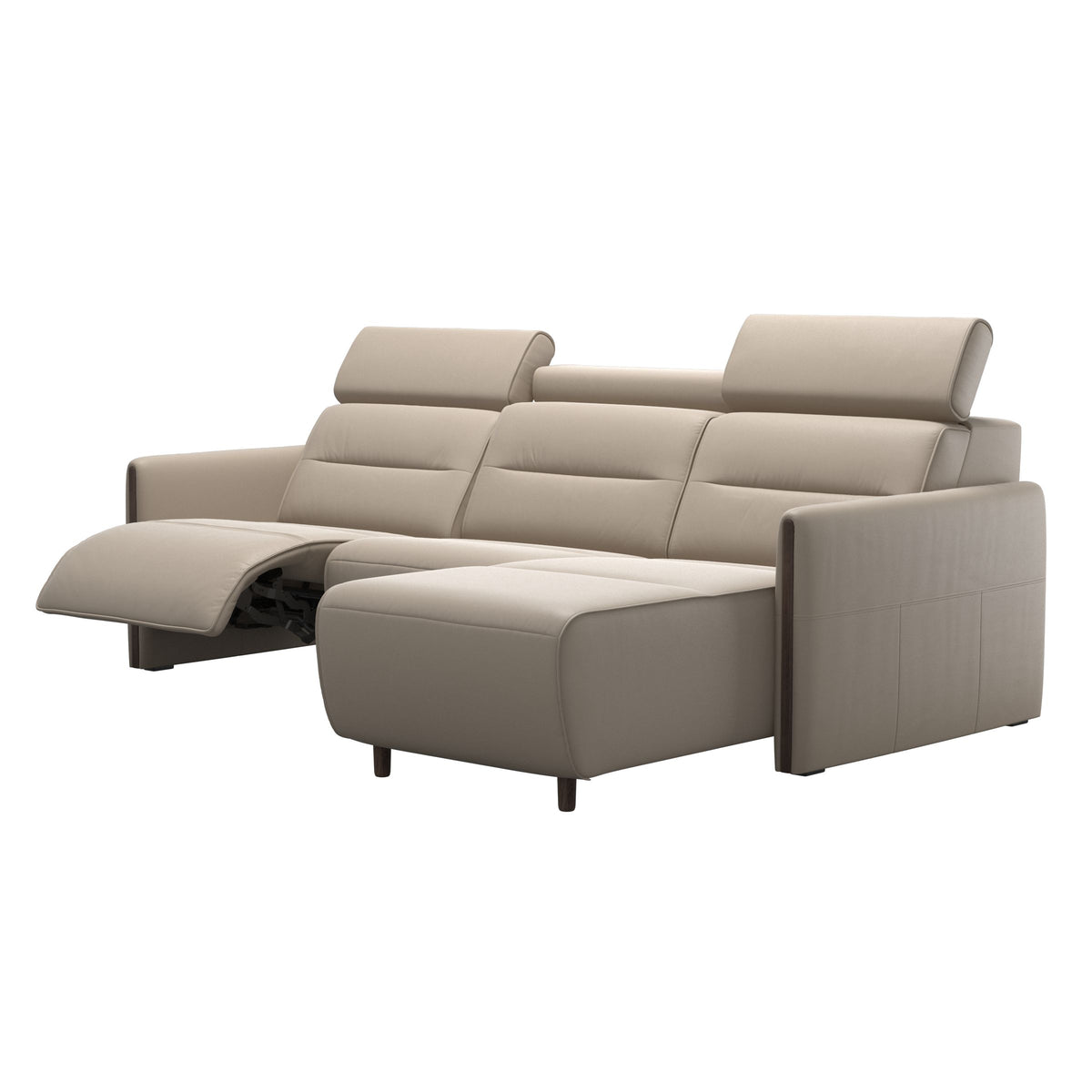 Emily Wood - 2-Seater Sofa with 1 Power Seat and 1 Long Seat - Paloma Mushroom - Wenge